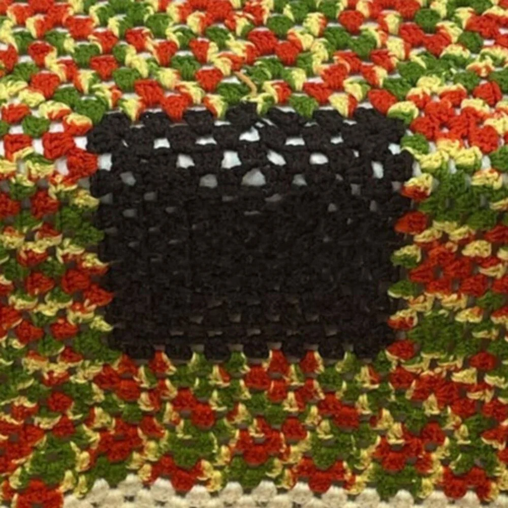 Handmade Vintage Crochet Granny Square Stripe Blanket Acrylic Yarn Afghan Throw